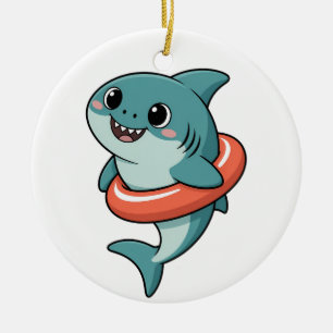 Cute Shark Baby With Float   Kids Ceramic Ornament