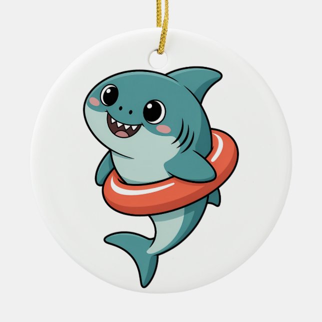 Cute Shark Baby With Float | Kids Ceramic Ornament (Front)