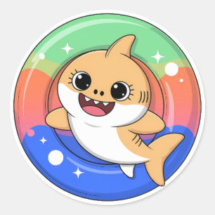 Cute Shark Baby With Float Kids Classic Round Sticker