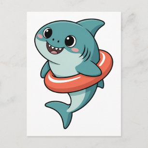 Cute Shark Baby With Float   Kids Postcard