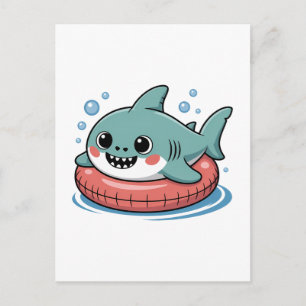 Cute Shark Baby With Float   Kids Postcard