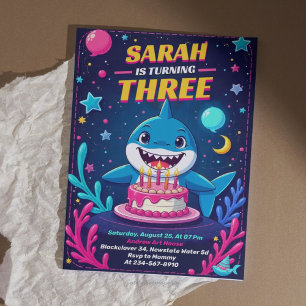 Cute Shark Birthday Invitation   Underwater Party