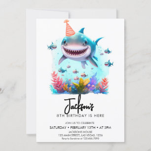 Cute Shark Birthday Party Invitation