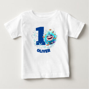 Cute Shark Birthday Personalized Boy  Baby T-Shirt