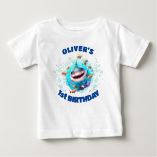 Cute Shark Birthday Personalized Boy Baby T-Shirt