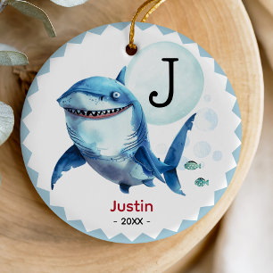 Cute shark christmas keepsake present personalized ceramic ornament