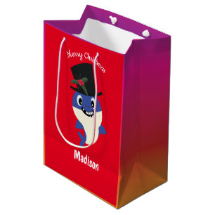 Cute Shark 🦈 Christmas Kids Fun Super Ocean  Medium Gift Bag