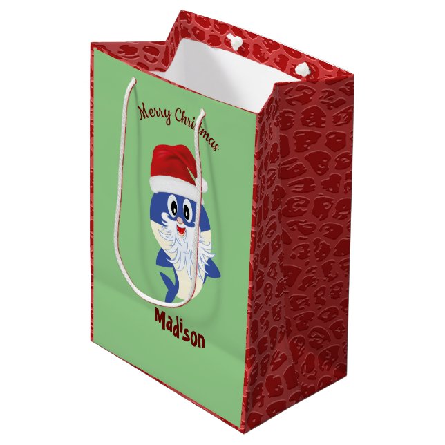 Cute Shark 🦈 Christmas Kids Fun Super Ocean  Medium Gift Bag (Front Angled)