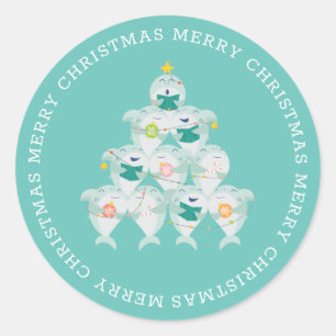 Cute Shark Christmas Tree Classic Round Sticker