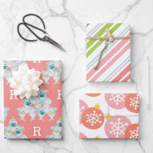 Cute Shark Christmas Tree With Initial Wrapping Paper Sheet