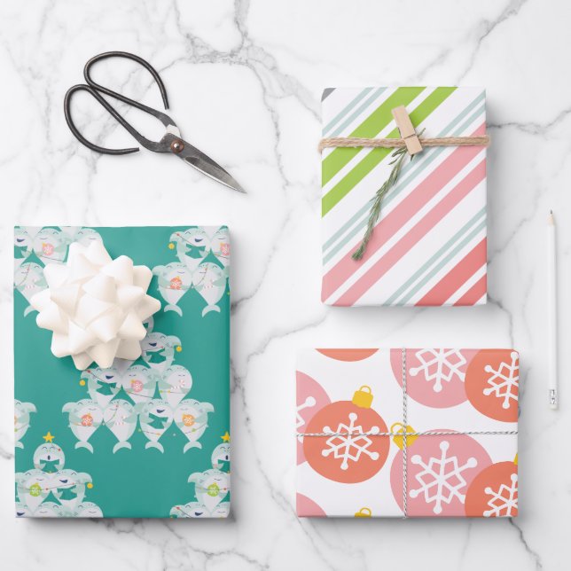 Cute Shark Christmas Tree Wrapping Paper Sheet (Front)