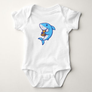 Cute Shark Eating Pizza Baby Bodysuit