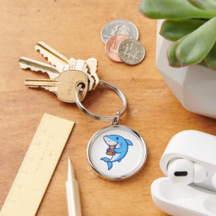 Cute Shark Eating Pizza Keychain