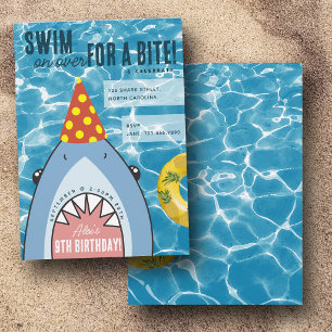 Cute Shark Face in Ocean Kids Pool Birthday Party Invitation