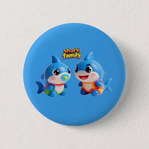 Cute Shark Family 3D Cartoon Character Kawaii Styl 2 Inch Round Button