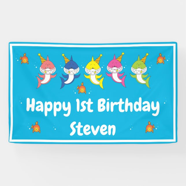 Cute Shark Family Cartoon Banner (Horizontal)