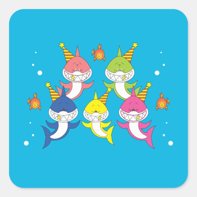 Cute Shark Family Cartoon Square Sticker (Front)