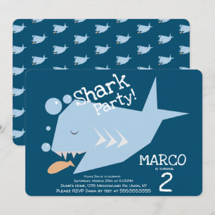 Cute Shark Geometrical Fish Any Age Birthday Blue Invitation