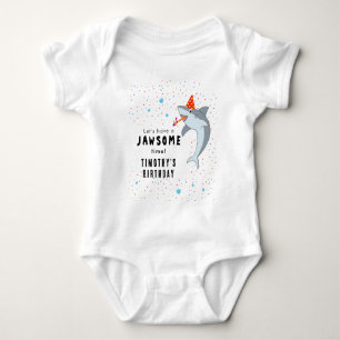 Cute Shark in Ocean Kids Birthday Party Baby Bodysuit
