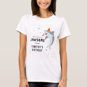 Cute Shark in Ocean Kids Birthday Party Mom T-Shirt
