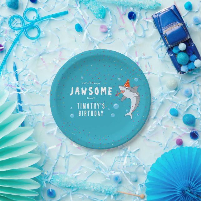 Cute Shark in Ocean Kids Birthday Party Paper Plate (Party)