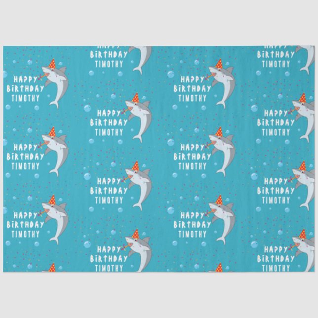Cute Shark in Ocean Kids Birthday Party Tissue Paper (Front)