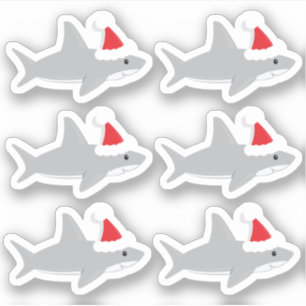 Cute Shark in Santa Hat Christmas Holiday Cartoon