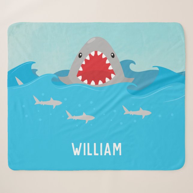 Cute Shark in Water | Baby Boy Sherpa Blanket (Front (Horizontal))