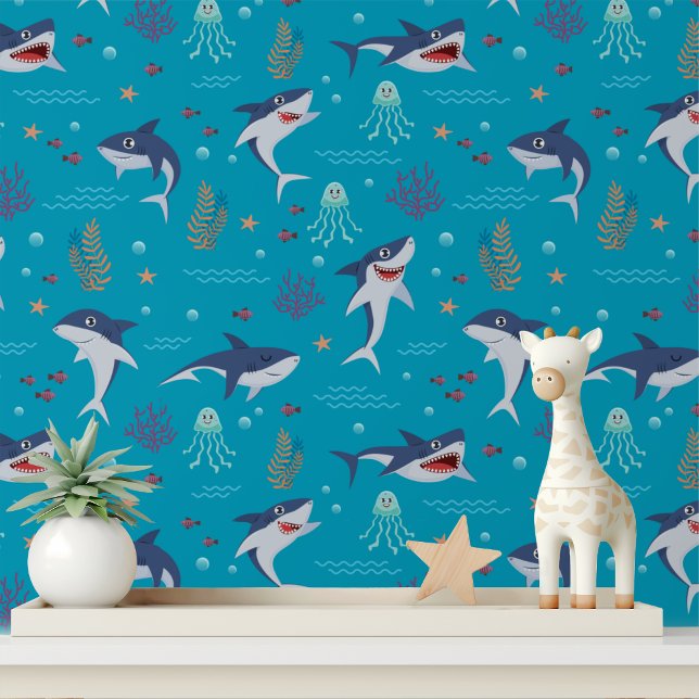 Cute Shark Jellyfish Modern Kids Pattern Wallpaper (Creator Uploaded)