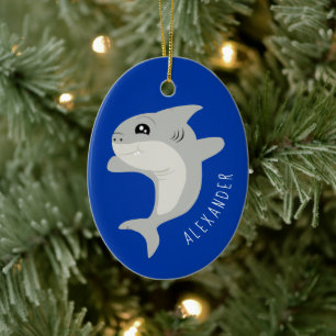Cute Shark Kids Name Ceramic Ornament