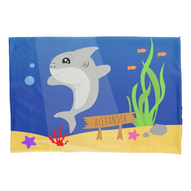 Cute Shark Kids Underwater Scene Pillowcase (Front)