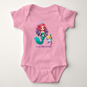 Cute Shark mermaid princess rainbow colourful kids Baby Bodysuit