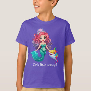 Cute Shark mermaid princess rainbow colourful kids T-Shirt