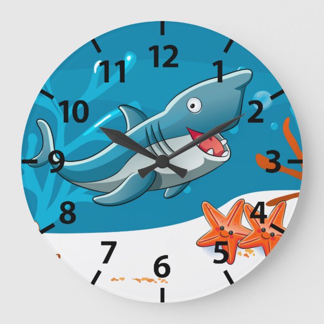 Cute Shark Ocean Aquatic Wall Clock (Front)