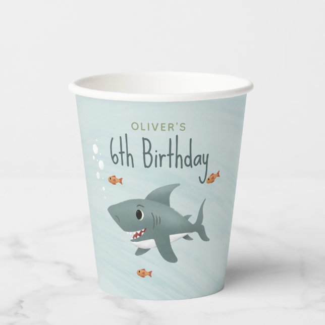 Cute Shark Ocean Birthday Boys Paper Cups (Front)