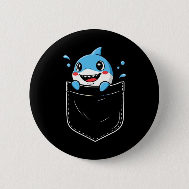 Cute Shark Pocket Meme Funny  2 Inch Round Button (Front)