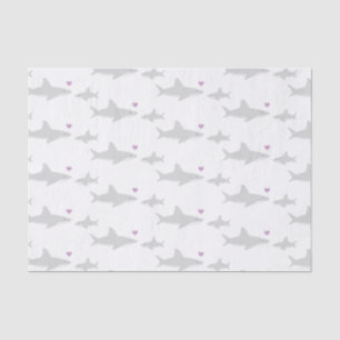 Cute Shark Purple Heart   Baby Shower Tissue Paper
