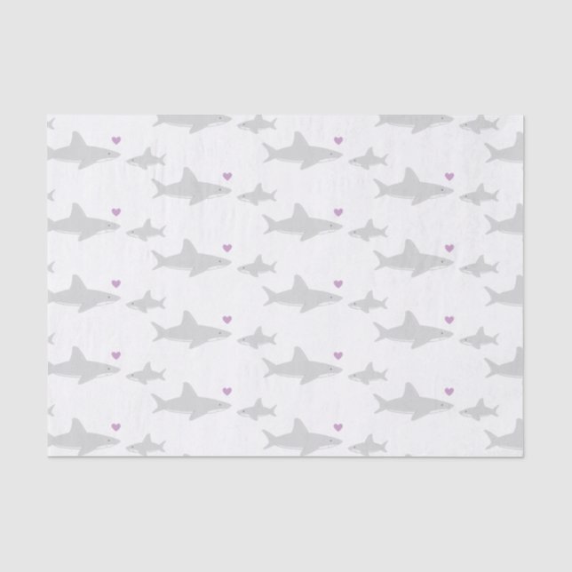 Cute Shark Purple Heart | Baby Shower Tissue Paper (Front)