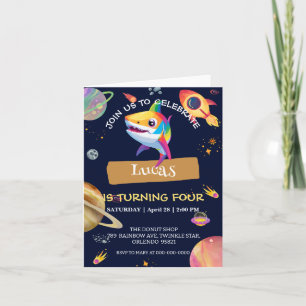 Cute Shark rainbow Galaxy space birthday party Invitation