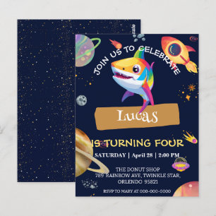 Cute Shark rainbow Galaxy space birthday party Postcard
