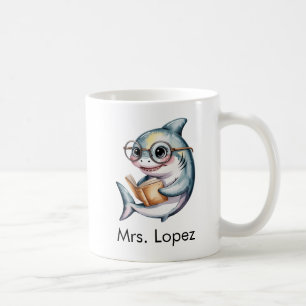 Cute Shark Reading a Book Custom Coffee Mug