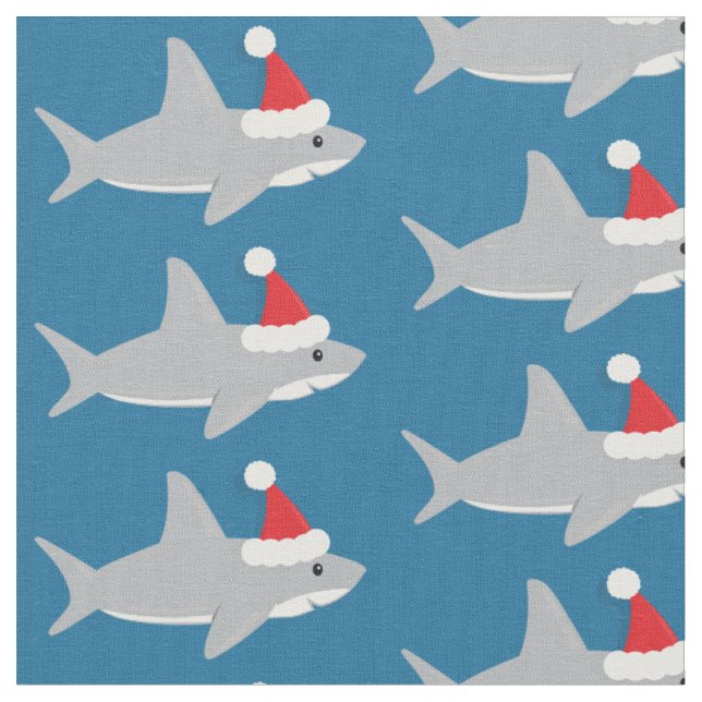 Cute Shark Santa Hat Christmas Fabric (Close Up)