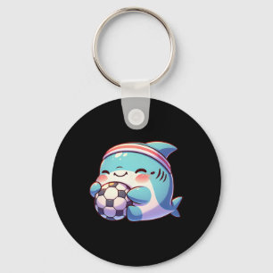 Cute Shark Soccer Player Kawaii Footbyll Athlete Keychain