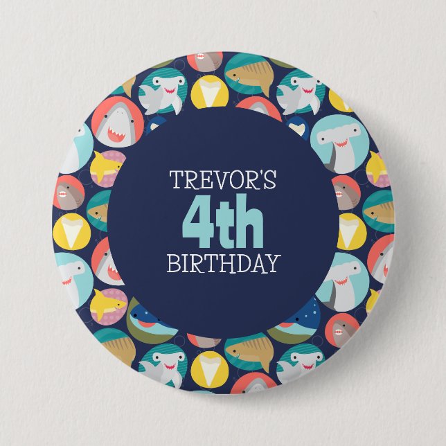 Cute Shark Species 3 Inch Round Button (Front)