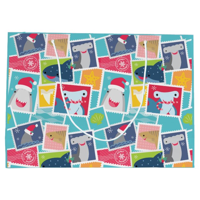 Cute Shark Species Christmas  Large Gift Bag (Back)