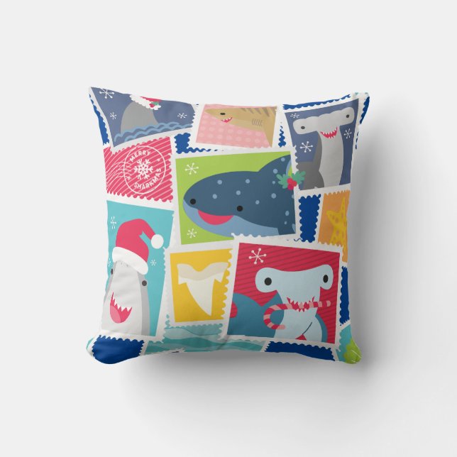 Cute Shark Species Christmas Throw Pillow (Front)