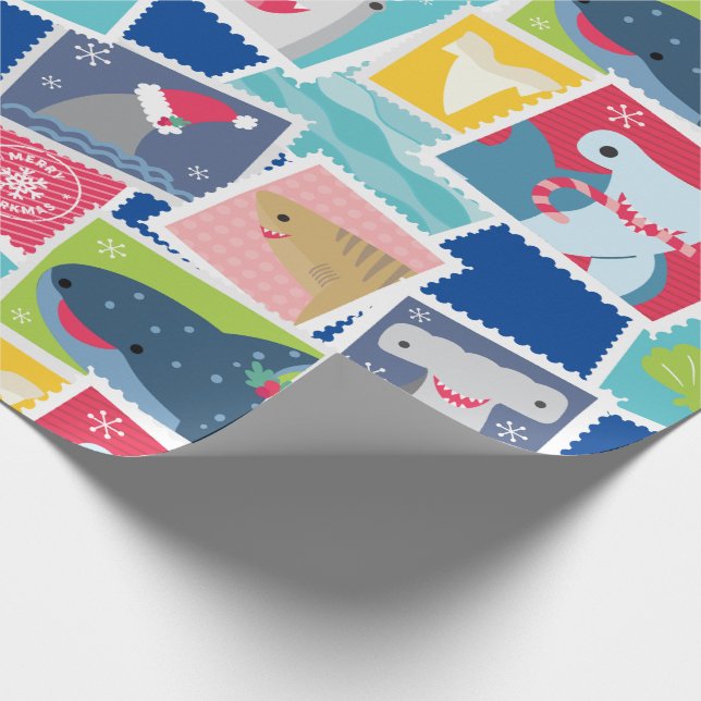 Cute Shark Species Christmas Wrapping Paper (Corner)
