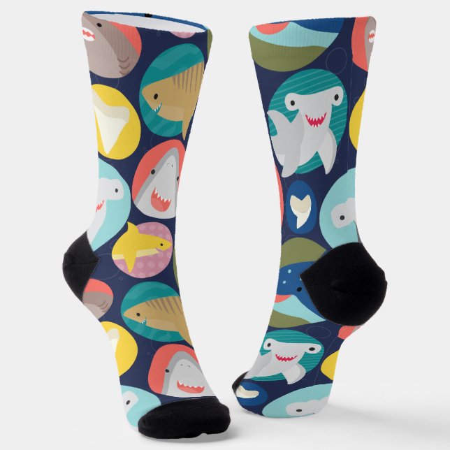 Cute Shark Species Crew Socks (Angled)