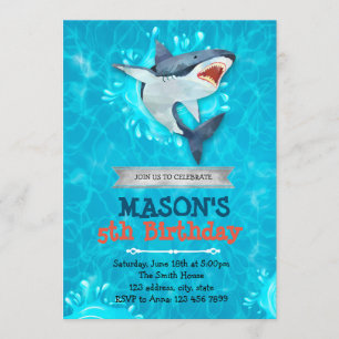 Cute shark theme party invitation