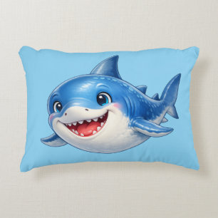 Cute Shark with Big Eyes Happy Ocean Animal Illust Accent Pillow